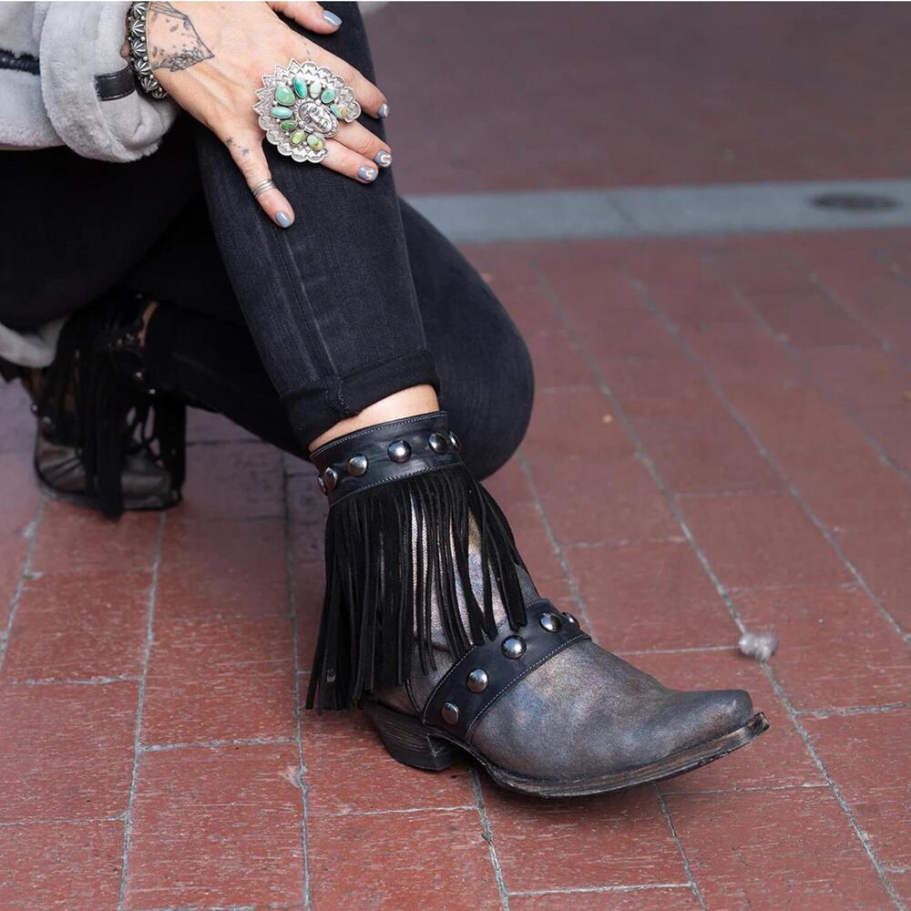 NEW OLD GRINGO women's milan fringes boots in petrol charcoal - Picture 6 of 6